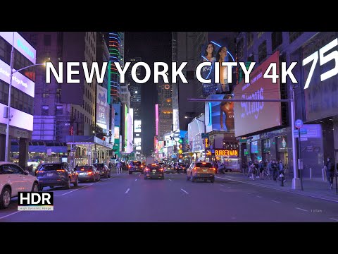 Driving New York City 4K HDR - Midtown Manhattan Lights