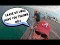 Hotdog Fisherman Tries To Kick Me Off The Pier