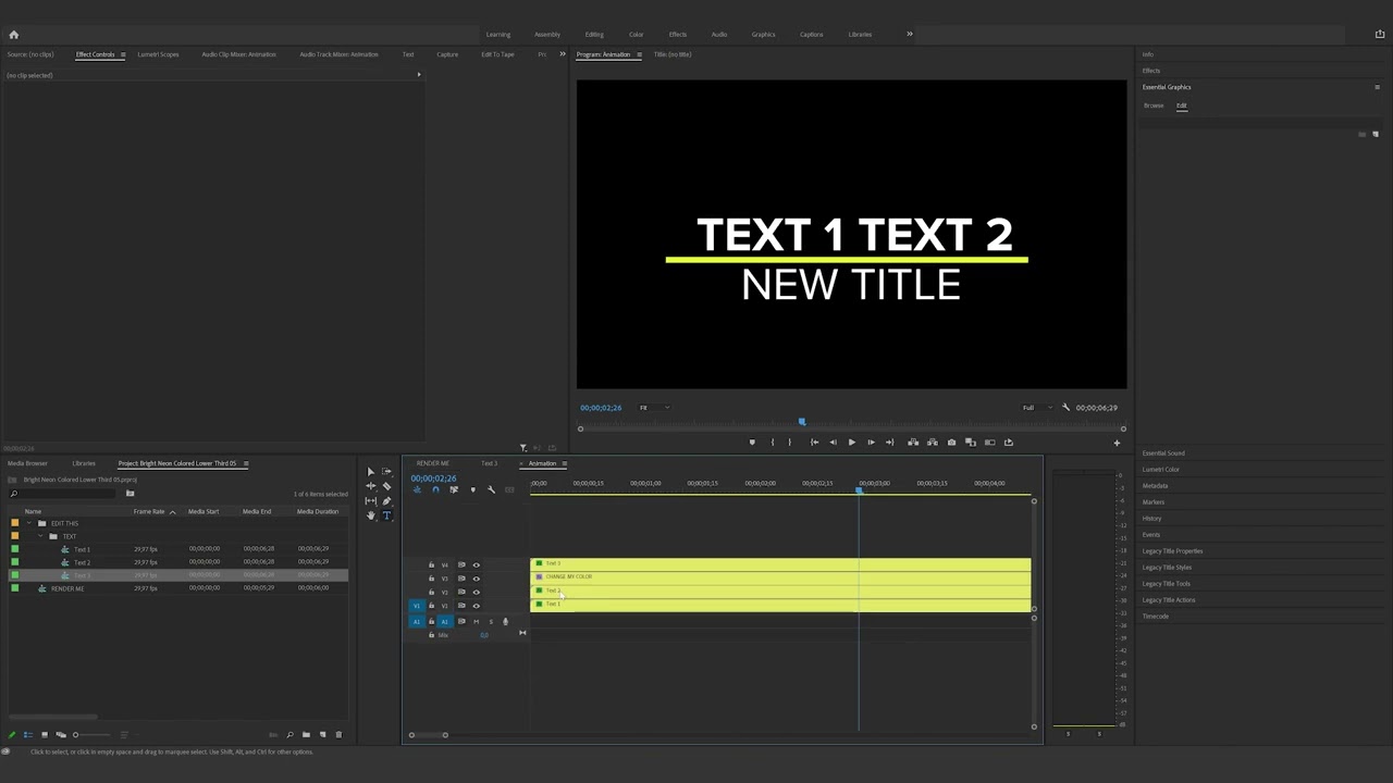 How to edit the Bright Neon Colored Lower Third 05 in Premiere Pro