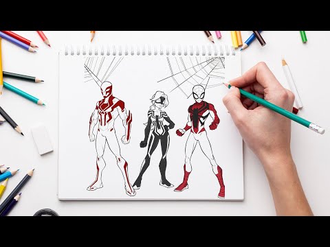 Coloring Spiderman,  Spidergirl and Spiderman 2099 | Superheroes Coloring Pages