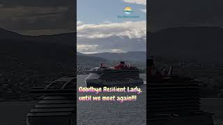 Virgin Voyages Resilient Lady leaving Hobart Tasmania