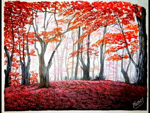 A Beautiful Red Forest Painting 2019|| Acrylic Painting Tutorial || Landscape Painting Video