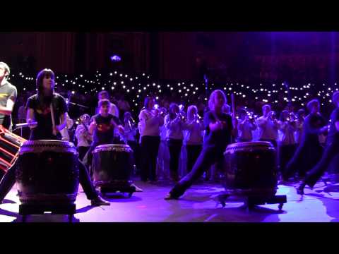 Schools Prom 2010 : Day 3 : Rehearsals : Kagemusha Taiko & Smithills School Senior Brass Band