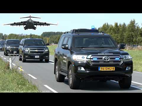 Three planes fly President Trump's motorcade to Europe where military police escort for NATO summit