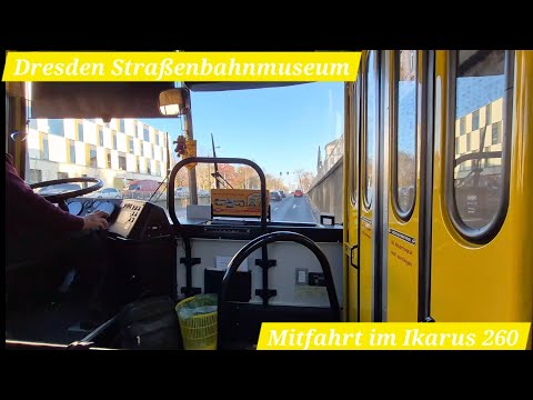 Mitfahrt im Ikarus 260 beim Straßenbahnmuseum Dresden (4K)