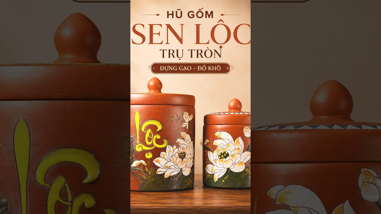 Hũ Gốm Sen Lộc Trụ Tròn