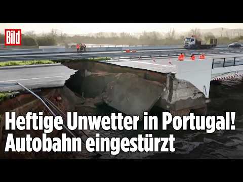 WETTER-CHAOS IN PORTUGAL: Dammbruch reißt Autobahn weg – Tausende Menschen auf der Flucht