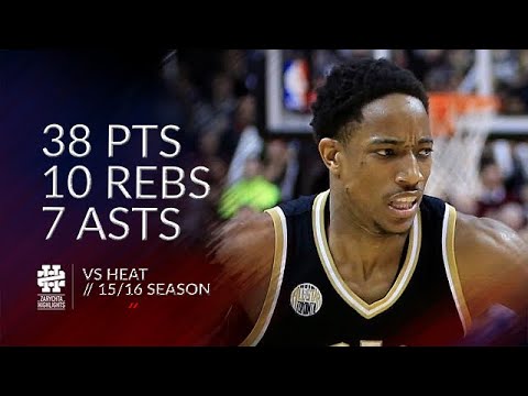 DeMar DeRozan 38 pts 10 rebs 7 asts vs Heat 15/16 season