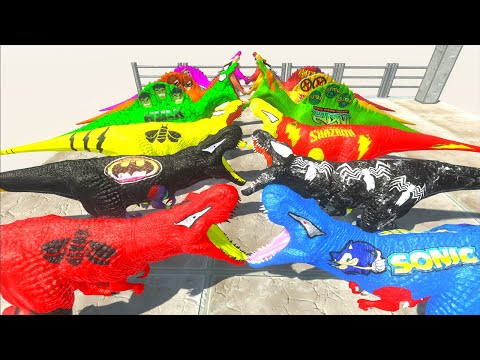 Sonic T-rex vs Batman T-rex Death Fall V3 - Animal Revolt Battle Simulator