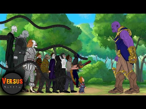 Thanos vs Jason, Freddi, Jeff, LeatheFace, Chucky, Scream, it, Tyrant, SlenderMan (animation)