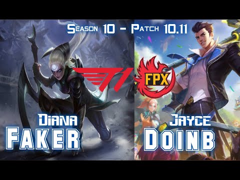 T1 Faker Diana vs FPX Doinb JAYCE Mid - Patch 10.11 KR Ranked
