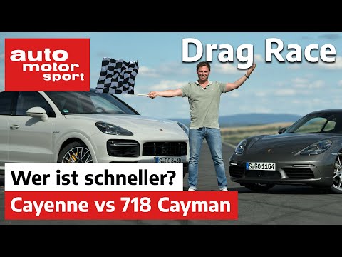 Porsche Cayenne Turbo S E-Hybrid Coupé vs 718 Cayman S - Drag Race | auto motor und sport