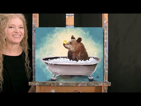 Learn How to Paint "BEAR BUBBLE BATH" with Acrylic - Paint & Sip at Home - Easy Fun Animal Portrait