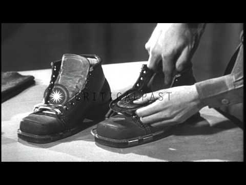 A training film displays winter clothing equipment for ski troopers in the United...HD Stock Footage