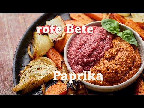 2 quick vegan dips to make yourself - beetroot and roasted peppers - spread recipe