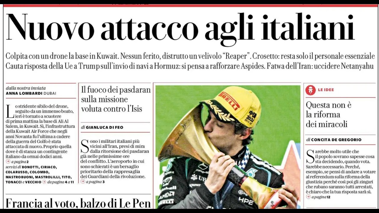 RASSEGNA STAMPA 16 MARZO 2026. QUOTIDIANI NAZIONALI ITALIANI  PRIME PAGINE DEI GIORNALI DI OGGI