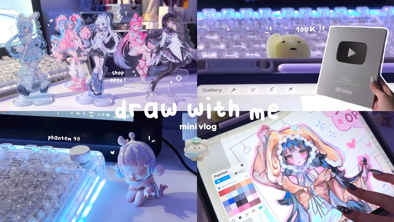 ⋆˚࿔ draw w/me + mini vlog 🖇️ shop update, 100k subs, smiski, KiiBOOM keyboard ✦ Procreate iPad asmr