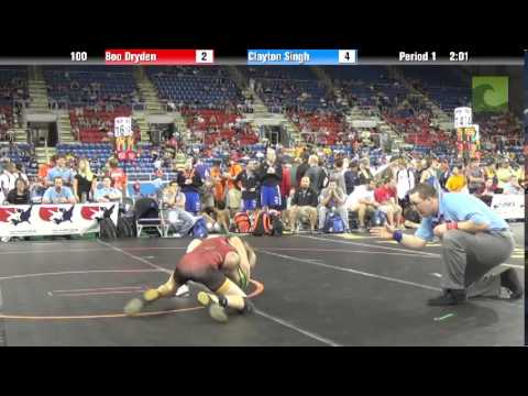 100 lbs. QF - Boo Dryden (KS) vs. Clayton Singh (MO)
