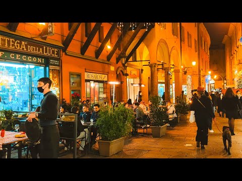 Night Walk. Italy Bologna  - 4k Virtual Walking Tour around the City - Travel Guide. #92