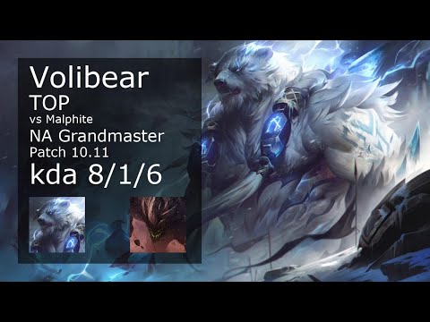 Volibear Top vs Malphite - NA Grandmaster 8/1/6 Patch 10.11 Gameplay