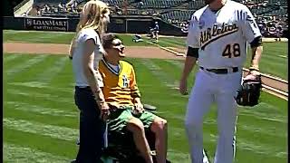 Corey Reich throws ceremonial 1st pitch at Oakland A's game - 7/4/14
