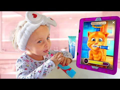 Alisa and Dad in kids stories about caring of the teeth