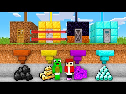 Baby JJ & Mikey 4 Ways to Steal Diamonds From Security Houses POOR to RICH in Minecraft challenge