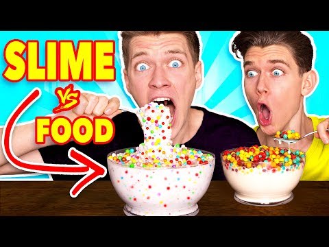 Making FOOD out of SLIME!!! Learn How To Make DIY Slime Food vs Real Edible Candy Food Challenge Video