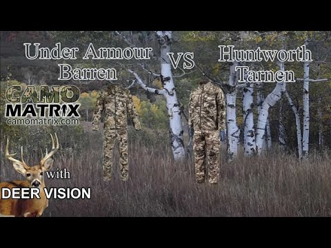 Under Armour Barren Vs Huntworth Tarnen Compare hunting camo w simulated deer vision.