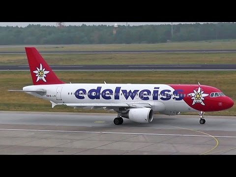 Edelweiss Air Airbus A320-214 HB-IJW LX 975 close up taxiing & takeoff at Berlin Tegel Airport