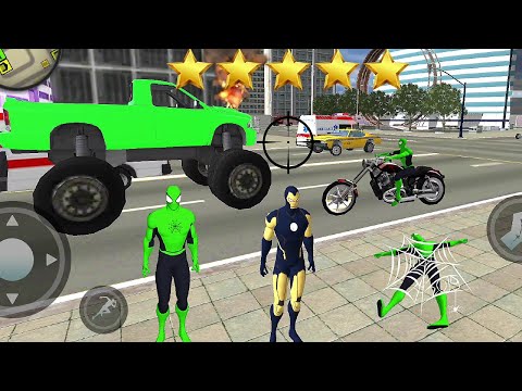 Green Spiderman VS Iron Hero VS Police Spider Rope Hero:Ninja Gangster Crime Vegas City Gameplay