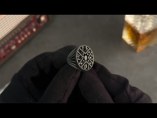 خاتم رجالي فضة استرليني مزين بأحجار زركون سوداء