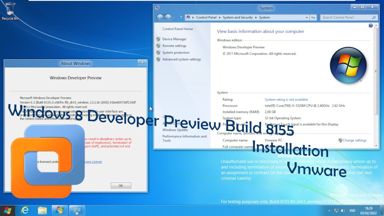 Windows 8 Developer Preview Build 8155 Installation - VMware