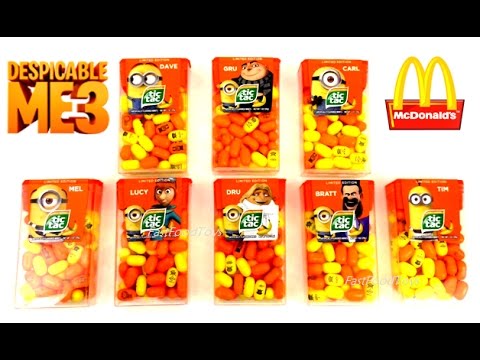 2017 DESPICABLE ME 3 MOVIE TIC TAC McDONALD'S MINIONS HAPPY MEAL TOYS FULL SET 8 CANDY COLLECTION Video