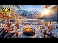 Relaxing Morning Winter Ambience By The Lake With Snowfall Crackling Fire Nature Sounds For Sleep