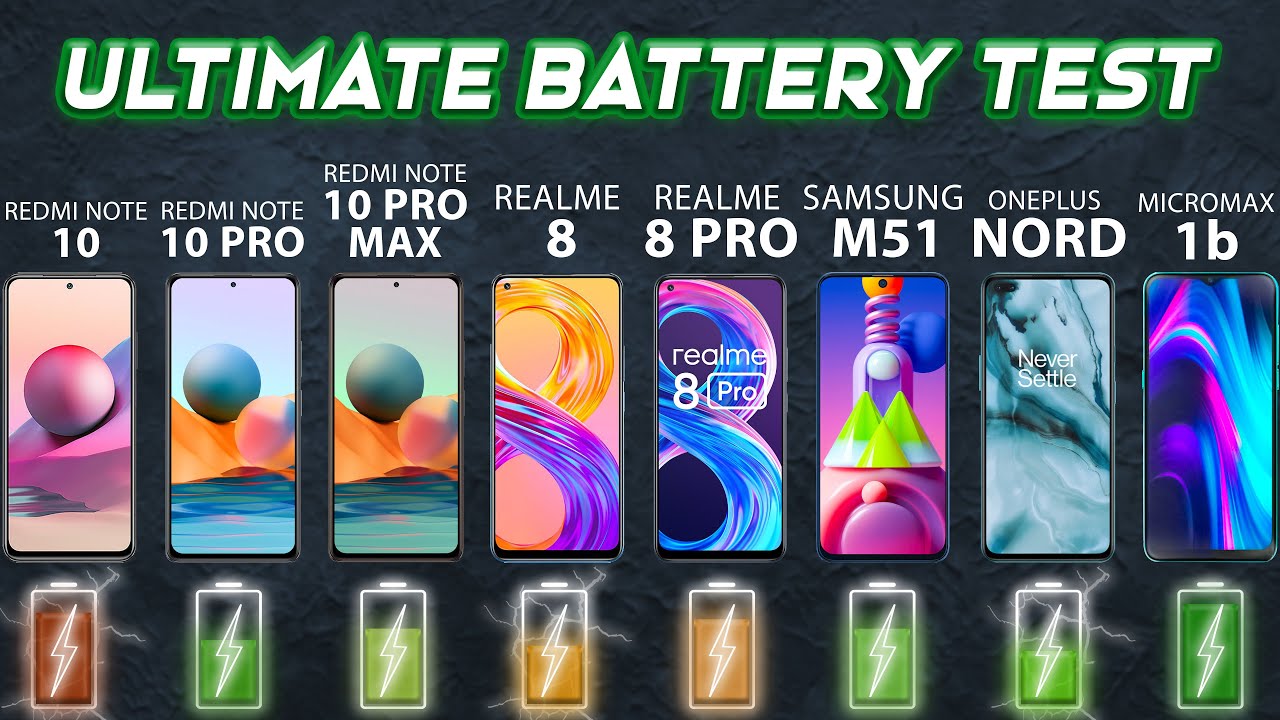BATTERY DRAIN TEST: Realme 8/8 Pro vs Redmi Note 10 / Pro / Max vs Samsung M51 vs OP Nord🔥