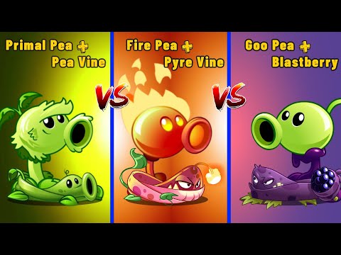 PVZ 2 | Team Primal Pea + Vine vs Fire Pea + Vine vs Goo Pea + Vine | Who Will Win?