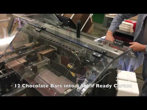 Econocorp Spartan Cartoner with Bucket Conveyor & Overhead Pivoting Infeed - Theos Chocolate Bars