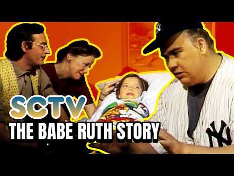 John Candy as Babe Ruth on SCTV with Catherine O'Hara, Joe Flaherty and Harold Ramis