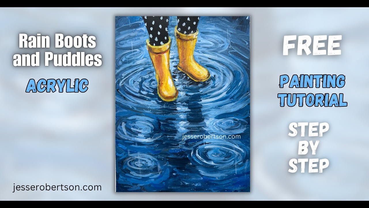 Acrylic Painting Tutorial | Rain Boots and Puddles ☔️