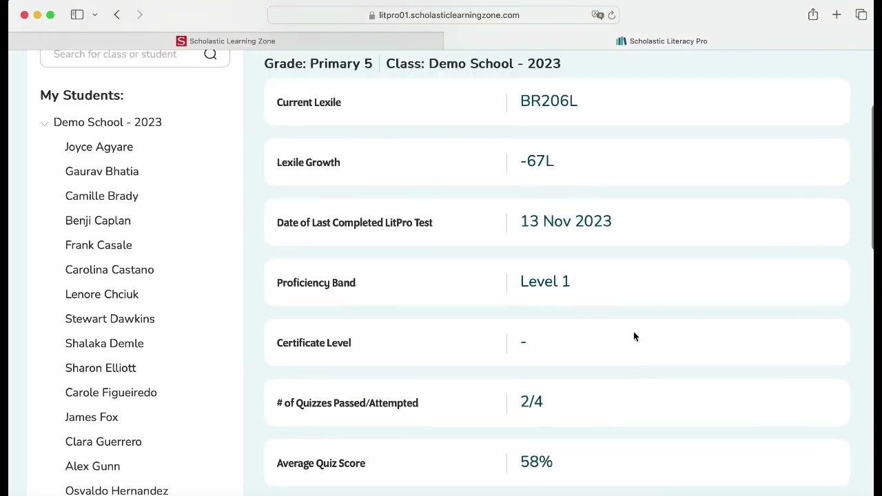 The student reading report card