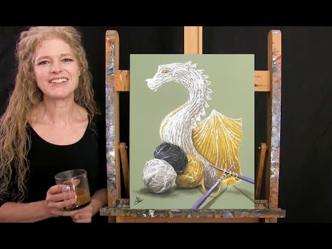 Learn How to Paint KNITTED DRAGON with Acrylic - Paint and Sip at Home - Fun Step by Step Tutorial