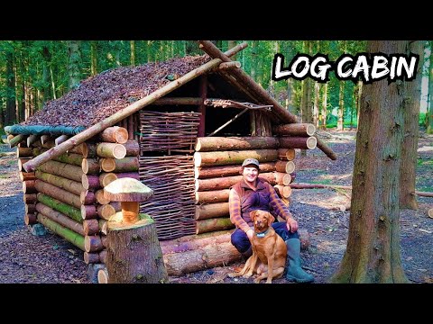 Building an Off-Grid Log Cabin in a Cedar Woodland using Hand Tools, Bushcraft Survival Shelter ep.4