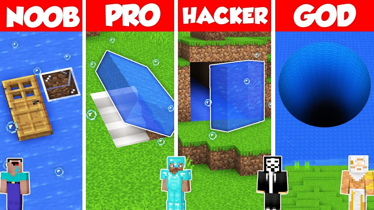 WATER UNDERGROUND BASE BUILD CHALLENGE - Minecraft Battle: NOOB vs PRO vs HACKER vs GOD / Animation Фото 3