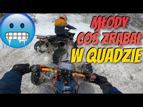 Młody nie chce się przyznać, że coś zrąbał w quadzie ! 2 quadami w zimę po śniegu ! Na pełnym gazie