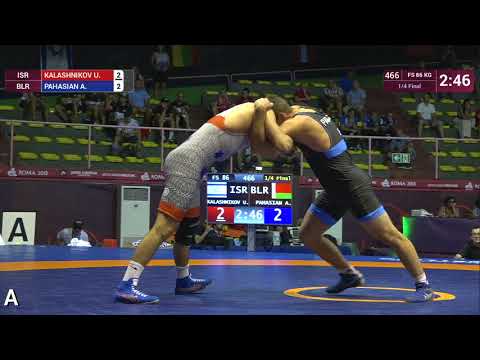 1/4 FS - 86 kg: U. KALASHNIKOV (ISR) v. A. PAHASIAN (BLR)