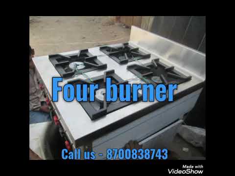 Four burner commercial gas stove, stainless steel body, for ...
