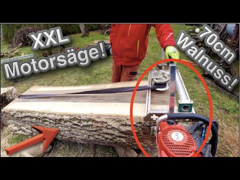 XXL Walnuss-Stamm mit dem Kettensägewerk zu Brettern sägen!!/ Dolmar 7910