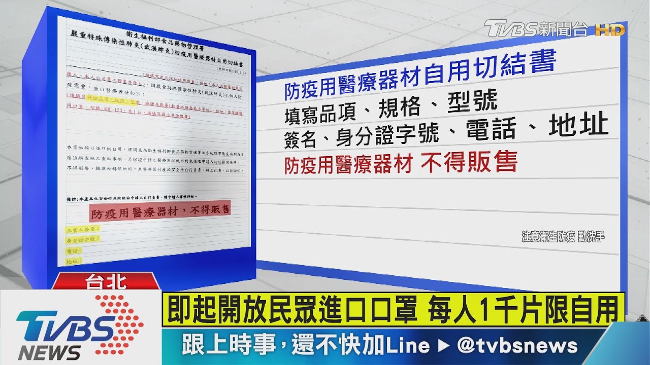 即起開放民眾進口口罩 每人1千片限自用