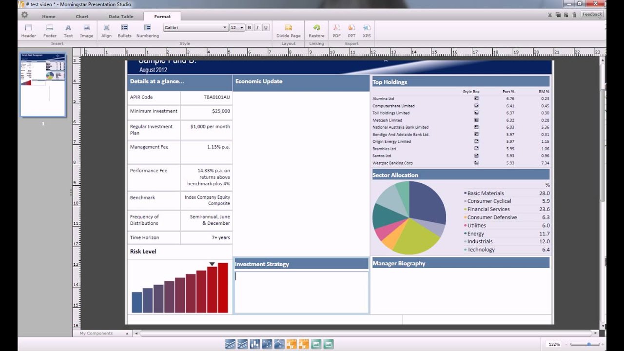 Presentation Studio - creating the sample fact sheet